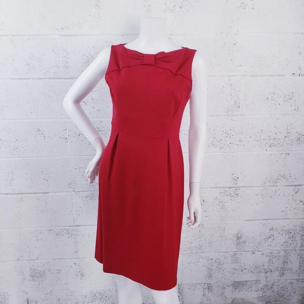 Kate Spade New York Size 6 Sheath Dress Bow Tie Knee‎ Length Sleeveless Red